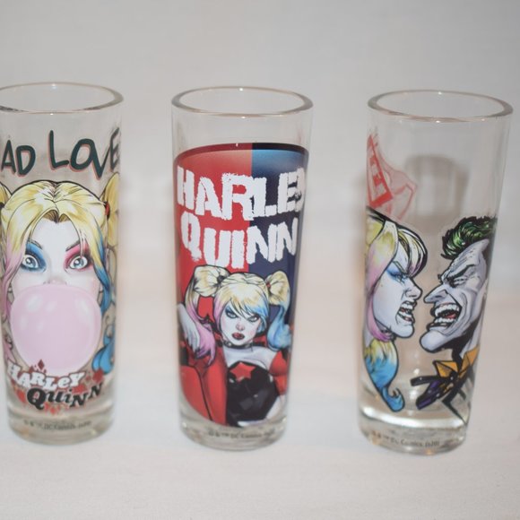 2019 Set of 4 Zak Designs Harley Quinn Tall Shot Glasses - Picture 2 of 10